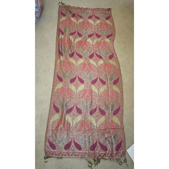 Womens Pashmina Silk Scarf Shawl Paisley Green Pink Hippie Boho Ethnic - Picture 4 of 6